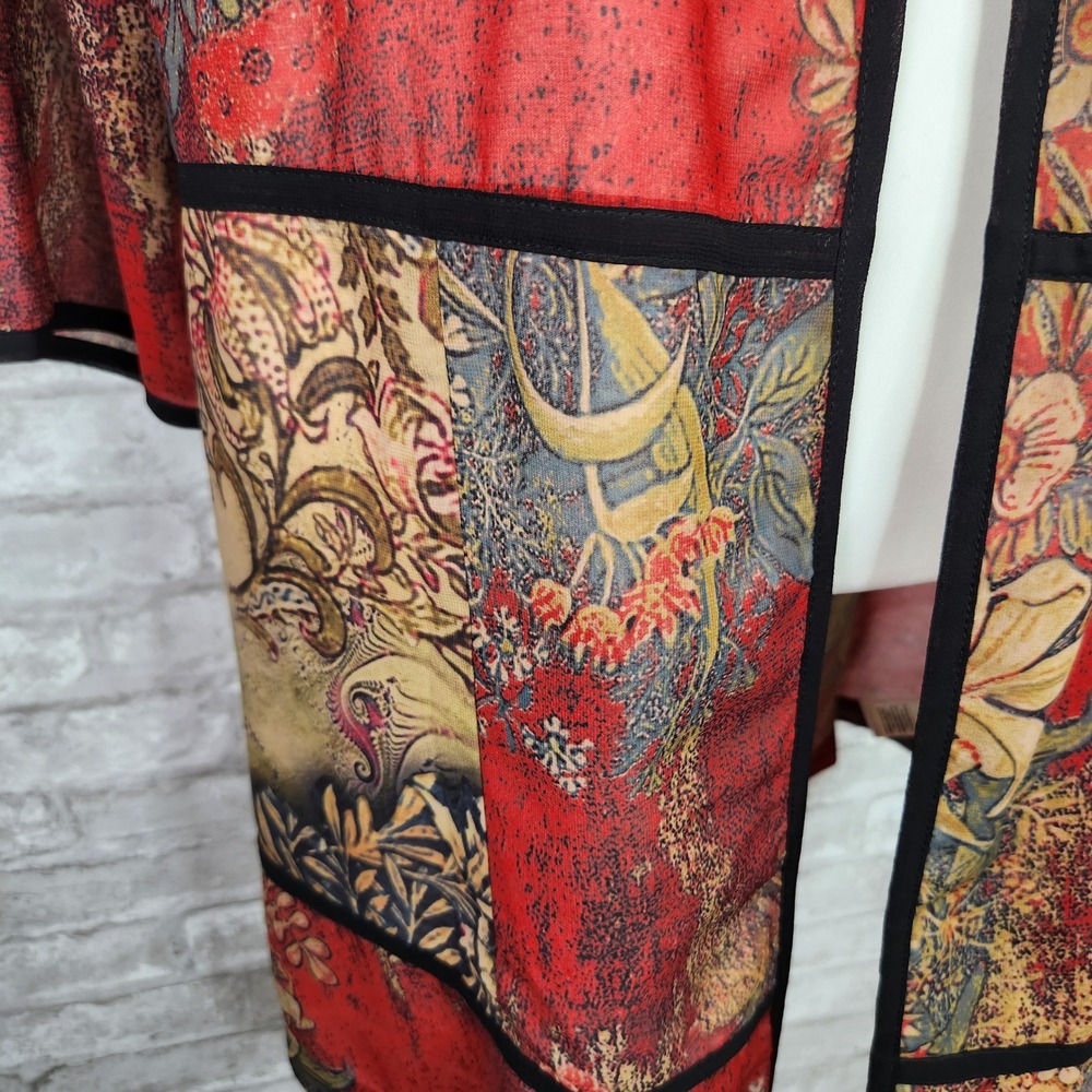 Soft Surroundings Long Kimono Duster Floral Boho Open Front Red Size Large - Picture 4 of 9